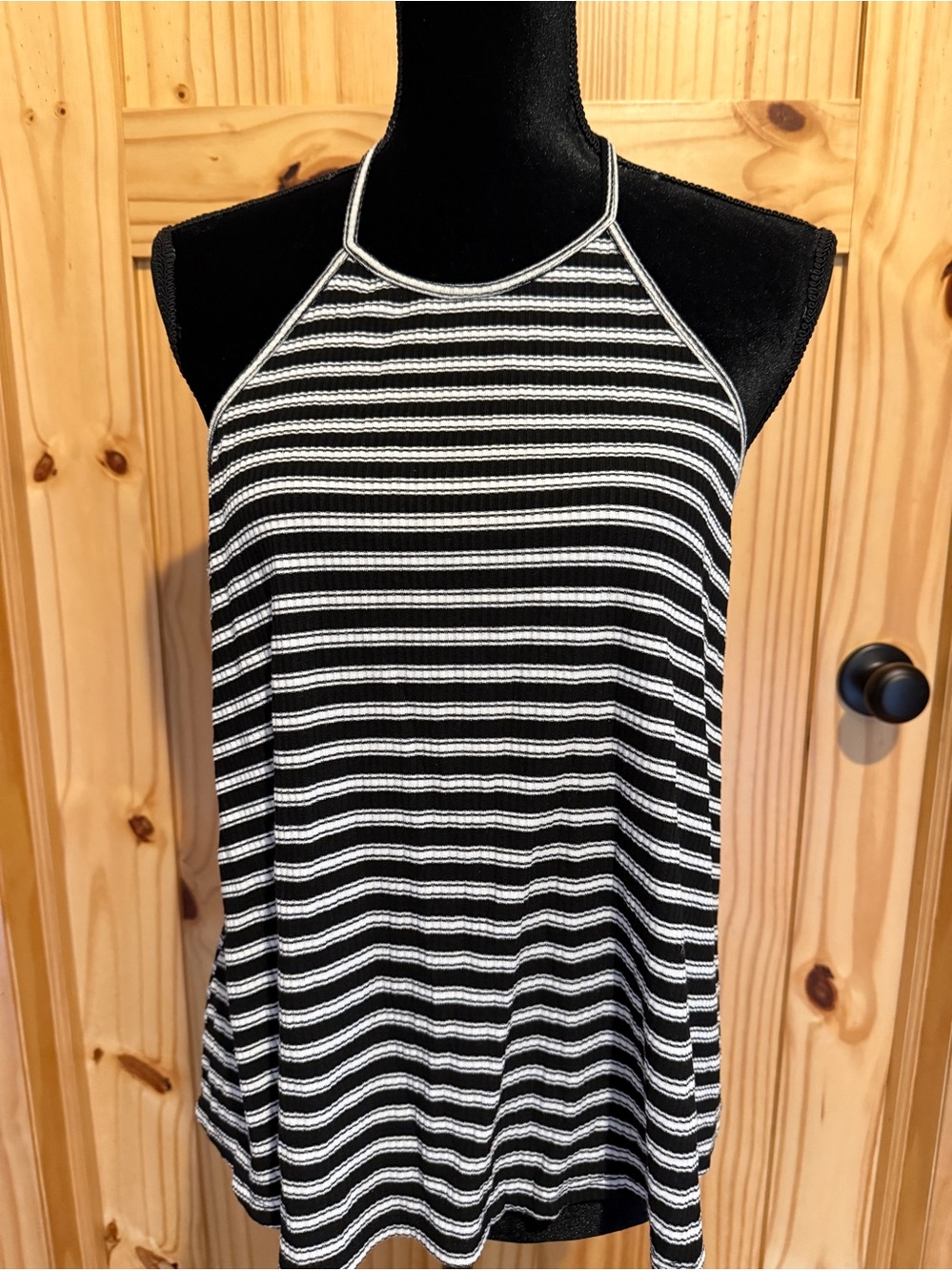 Lush Women’s Black & White Striped Halter Tank Top, size L
